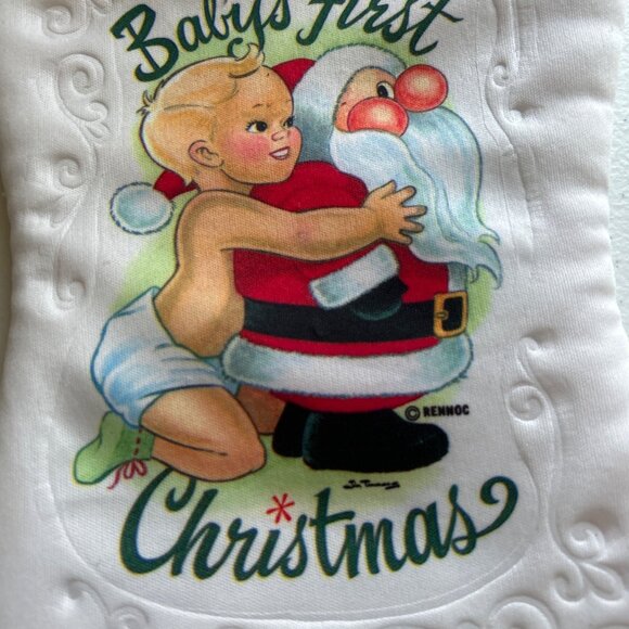 Vtg Babys First Christmas Stocking With Red Fuzzy Cuff & Printed Santa Graphic - Picture 2 of 5